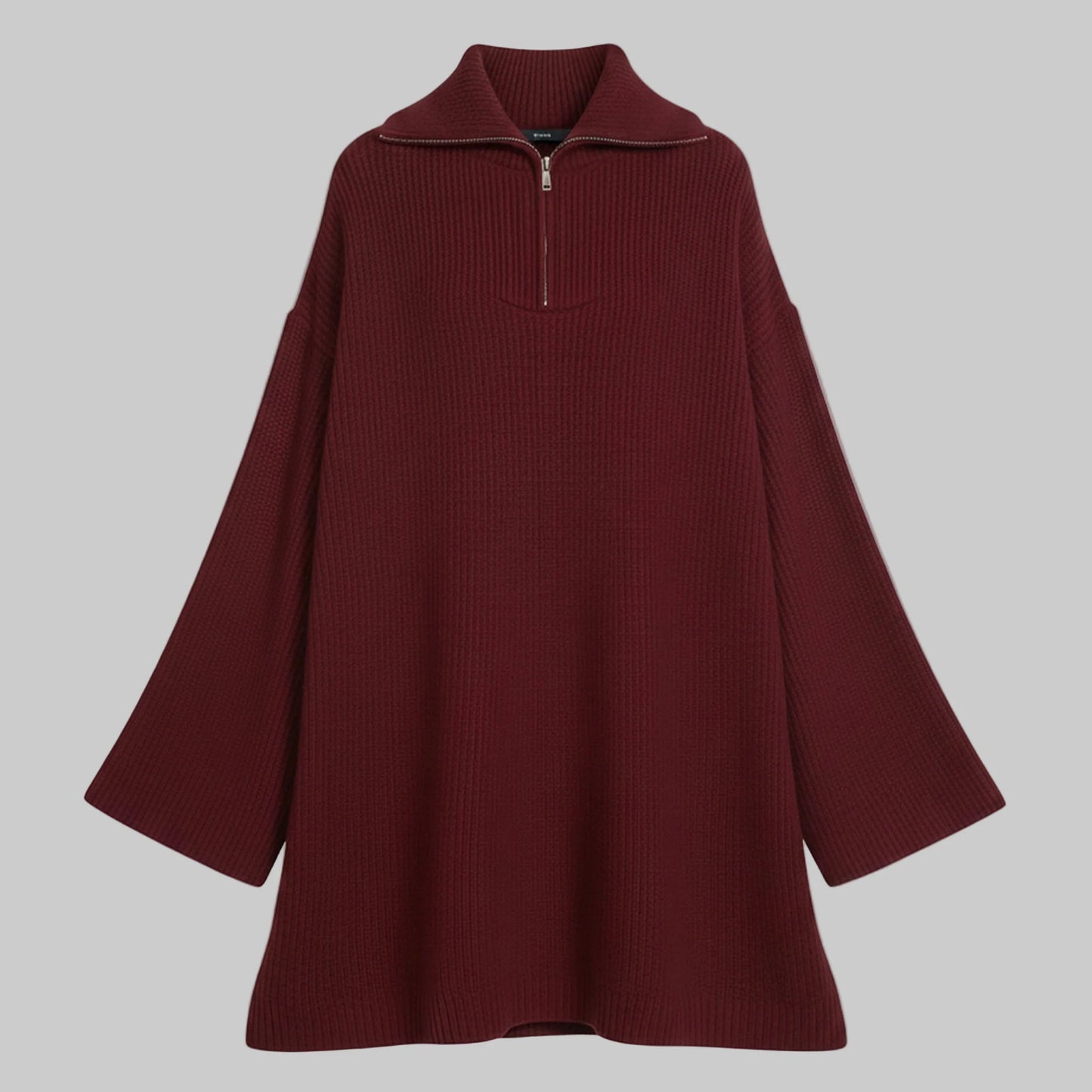 Maroon sweater dress on a white background