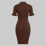 Brown ribbed dress on a white background