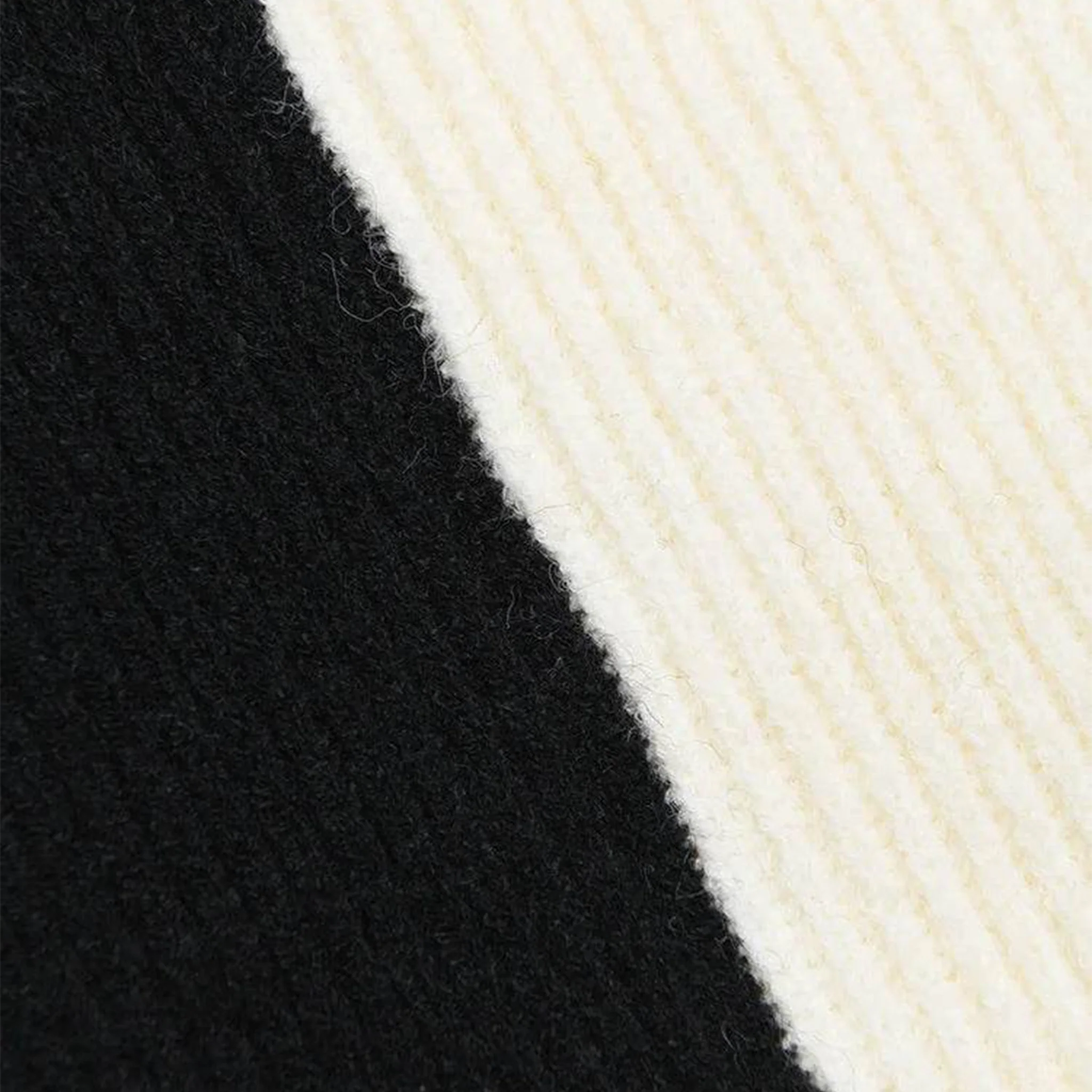 Close-up of black and white yarn textures