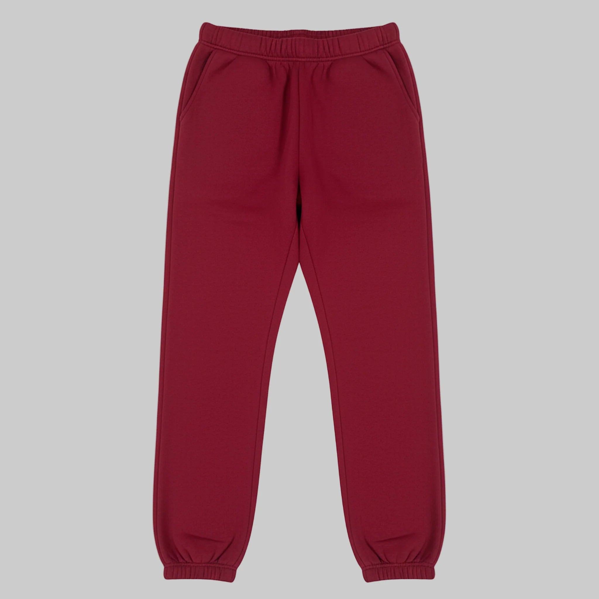 Maroon sweatpants on a white background
