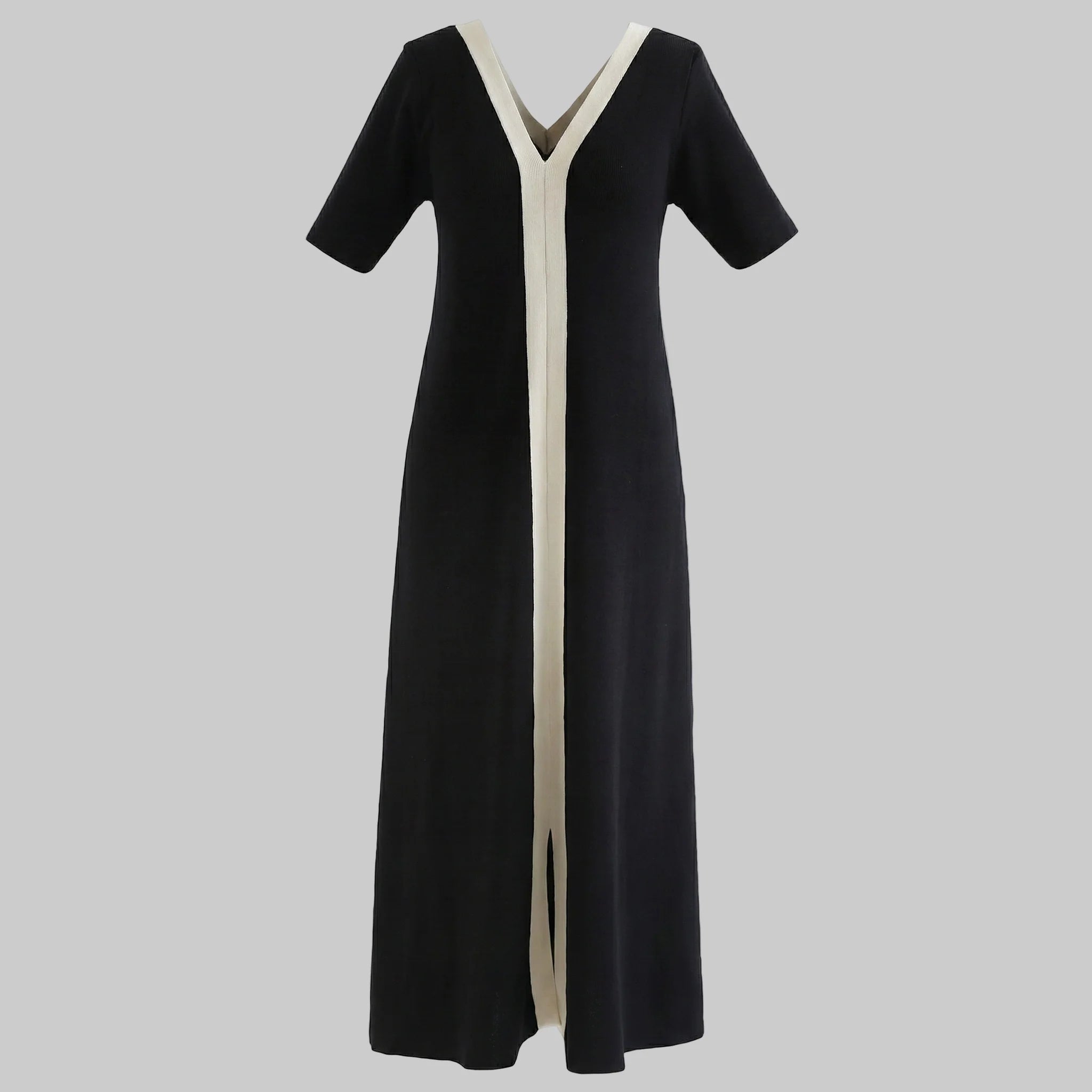 Black dress with a white stripe on a white background