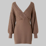 Brown ribbed sweater dress on a white background